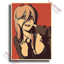 (42x30cm(a3), 48) Chainsaw Man Anime Poster Retro Kraft Paper Vintage Home Decor Painting Living Picture Gift Wall Stickers Cafe Decor Art Wal