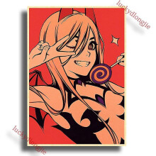 (42x30cm(a3), 49) Chainsaw Man Anime Poster Retro Kraft Paper Vintage Home Decor Painting Living Picture Gift Wall Stickers Cafe Decor Art Wal