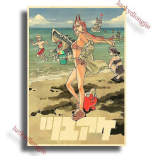 (42x30cm(a3), 8) Chainsaw Man Anime Poster Retro Kraft Paper Vintage Home Decor Painting Living Picture Gift Wall Stickers Cafe Decor Art Wal