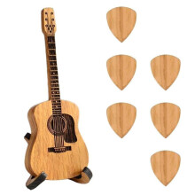 Wooden Guitar Pick Box with Stand - 6PCS Unique Guitar Picks, Storage Box for Guitarists,Musician Engraved