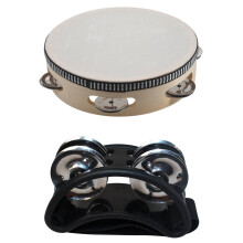 1 Pcs 7 Inch Musical Tambourine Drum Round Percussion Gift & 1 Pcs Percussion Foot Tambourine With Metal Jingles, Black