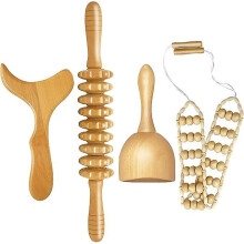 Set Of 4 Wooden Therapeutic Massage Tools for Body Sculpting, Lymphatic Drainage Massager, Maderoterapia Set, Wooden Massage Roller, Cellulite Massage