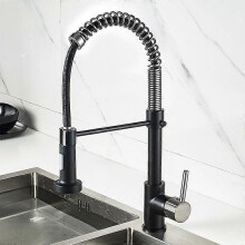 (Black Brushed) Kitchen Mixer Tap 360Swivel, Modern High Arc Single Handle Spring Kitchen Sink Faucet with Pull Out Spray Head2-Modes Spray