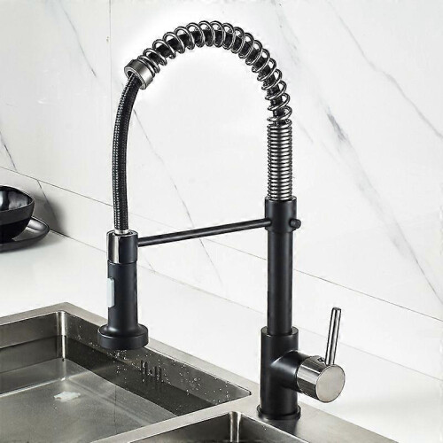 (Black Brushed) Kitchen Mixer Tap 360Swivel, Modern High Arc Single Handle Spring Kitchen Sink Faucet with Pull Out Spray Head2-Modes Spray
