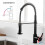 (Black) Kitchen Mixer Tap 360Swivel, Modern High Arc Single Handle Spring Kitchen Sink Faucet with Pull Out Spray Head2-Modes Spray 3