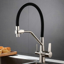 (Nickel plated) 3 Way Kitchen Tap Pull Out Black Silicone Hose Kitchen Mixer Taps with Pull Out Spray 3 in 1 Water Filter Tap 360 Rotatable White