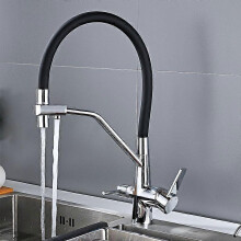 (Chrome) 3 Way Kitchen Tap Pull Out Black Silicone Hose Kitchen Mixer Taps with Pull Out Spray 3 in 1 Water Filter Tap 360 Rotatable White
