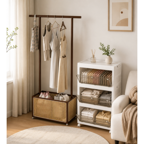 Bamboo Closet & Storage Set (2-Piece) – Rolling Bamboo Clothes Rack & 168L Foldable Storage Box 1