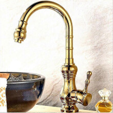 (Gold) Antique faucet All Copper European Hot and Cold basin Countertop Basin Heightened Single Hole Retro Kitchen Sink Faucet