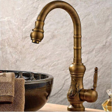 (Antique Brass) Antique faucet All Copper European Hot and Cold basin Countertop Basin Heightened Single Hole Retro Kitchen Sink Faucet