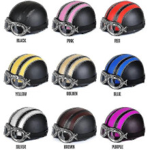 (yellow) Motorcycle Scooter Open Half-face Leather Helmet With Anti-uv Goggles Retro Vintage Style 54-60cm