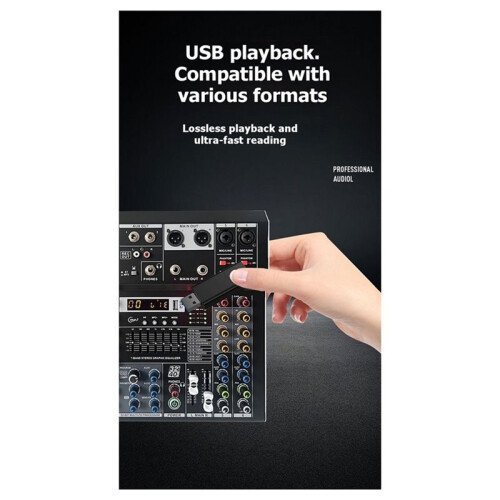 4 Channel Professional Audio Mixer Built-in 99DSP Effects 7-Band Graphic Equalizer 48V Phantom Power Console 2