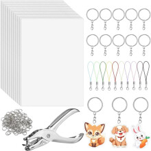 141 Pieces Dink Kit with 20 Shrink Plastic Sheets Paper and 121 Keychains Accessories for Kids and Adults DIY Crafts