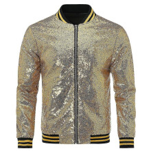 (M, Gold) Mens Party Show Sparkle Sequins Jacket