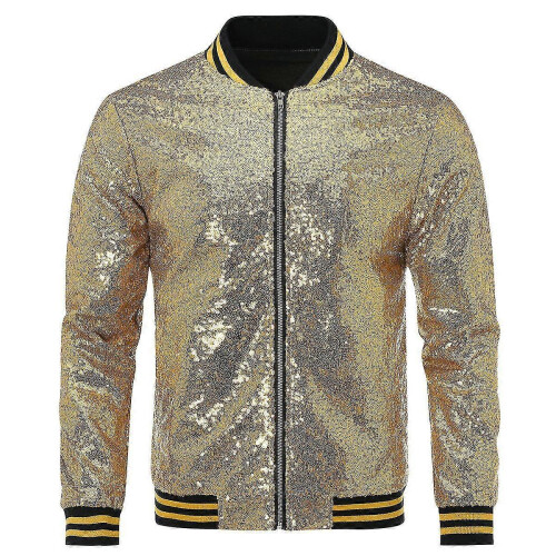 (M, Gold) Mens Party Show Sparkle Sequins Jacket