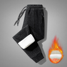 (5XL, Black) Casual Winter Oversized Pants, Men's Warm And Sanitary Pants, Sports Cotton Pants, Plush And Thickened Pants