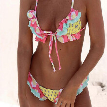 (S, Pink) Women's Sexy Split Body Triangular Bikini Printed Swimsuit