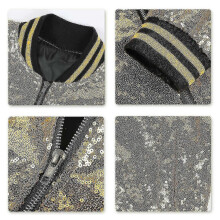 (XS, Gold) Mens Sequins Casual Zipper Party Bomber Jacket
