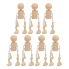 7 Peças Figura de Desenho Animado de Madeira em Branco: DIY Figuras de Robô de Pintura Figuras de Articulação Boneca de Robô para DIY