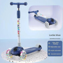 (Blue) Micro Scooter Can Slide Stand and Flash 3 Wheels Foldable Scooter Boys and Girls 2-6 Years Old Children's Scooter 3 in 1 Baby