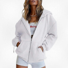 (5XL, White) Women's Oversized Zip Up Hooded Sweatshirt Casual Fleece Jacket