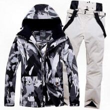 (XL, white) Waterproof Windproof Insulated Ski Jacket and Pants Set for Men and Women Winter Snowboarding Warm Snowsuit