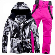 (XL, rose red) Waterproof Windproof Insulated Ski Jacket and Pants Set for Men and Women Winter Snowboarding Warm Snowsuit