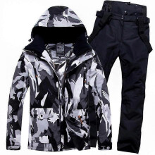 (2XL, black) Waterproof Windproof Insulated Ski Jacket and Pants Set for Men and Women Winter Snowboarding Warm Snowsuit