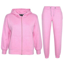 (11-12 Years, Baby Pink) Kids Unisex Plain Hooded Zipped Tracksuit