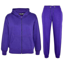 (5-6 Years, Purple) Kids Unisex Plain Hooded Zipped Tracksuit