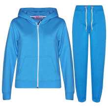 (11-12 Years, Blue) Kids Unisex Plain Hooded Zipped Tracksuit