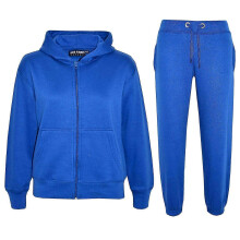 (9-10 Years, Royal Blue) Kids Unisex Plain Hooded Zipped Tracksuit