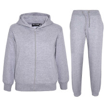 (11-12 Years, Grey) Kids Unisex Plain Hooded Zipped Tracksuit