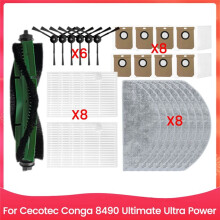 For Cecotec Conga 8490  Ultra Power Spare Parts Main Brush Side Brush HEPA Filter Mop Cloth Dust Bag