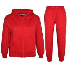 (13 Years, Red) Kids Unisex Plain Hooded Zipped Tracksuit