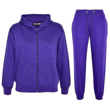 (7-8 Years, Purple) Kids Unisex Plain Hooded Zipped Tracksuit