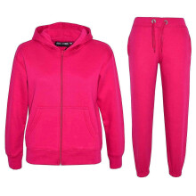 (7-8 Years, Pink) Kids Unisex Plain Hooded Zipped Tracksuit