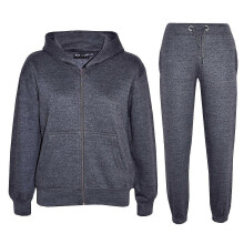 (11-12 Years, Charcoal) Kids Unisex Plain Hooded Zipped Tracksuit