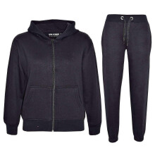 (5-6 Years, Black) Kids Unisex Plain Hooded Zipped Tracksuit