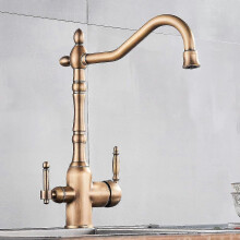 (Bronze) Kitchen Water Filter Faucet Kitchen Faucets Dual Spout Filter Faucet Mixer 360 Degree Rotation Water Purification Feature Taps
