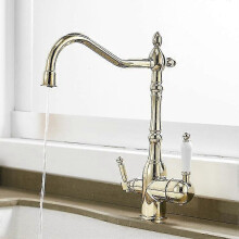 (Gold) Kitchen Water Filter Faucet Kitchen Faucets Dual Spout Filter Faucet Mixer 360 Degree Rotation Water Purification Feature Taps