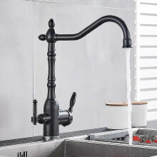 (Black) Kitchen Water Filter Faucet Kitchen Faucets Dual Spout Filter Faucet Mixer 360 Degree Rotation Water Purification Feature Taps