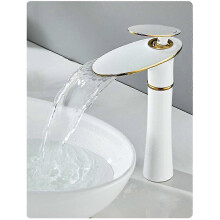 (White gold - High) Waterfall Basin Faucet White Gold Hot Cold Mixer Basin Sink Tap Brass Black High Bathroom Mixer Crane Home Hardware Faucet
