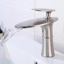 (Brushed - short) Waterfall Basin Faucet White Gold Hot Cold Mixer Basin Sink Tap Brass Black High Bathroom Mixer Crane Home Hardware Faucet