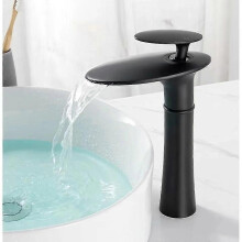 (Black-High) Waterfall Basin Faucet White Gold Hot Cold Mixer Basin Sink Tap Brass Black High Bathroom Mixer Crane Home Hardware Faucet