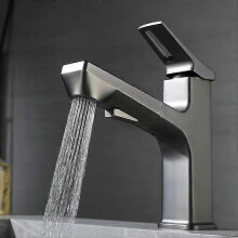 (Black) Bathroom Kitchen Basin Faucet Single Handle Pull Out Spray Sink Tap Hot And Cold Water Crane Deck Mount Faucets