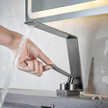 (Gun Grey) Bathroom Faucet White Water Faucet Basin Faucet Black Waterfall Water Bathroom Sink Faucet Bathroom Tap Basin