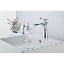 (Silver - High) Waterfall Basin Faucet White Gold Hot Cold Mixer Basin Sink Tap Brass Black High Bathroom Mixer Crane Home Hardware Faucet