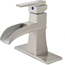 (Brushed nickel) Basin Mixer Tap, Waterfall Bathroom Sink Taps, Single Lever Single Hole Lavatory Mixer Tap Faucet