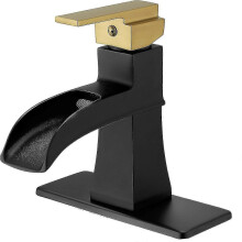 (Black gold) Basin Mixer Tap, Waterfall Bathroom Sink Taps, Single Lever Single Hole Lavatory Mixer Tap Faucet